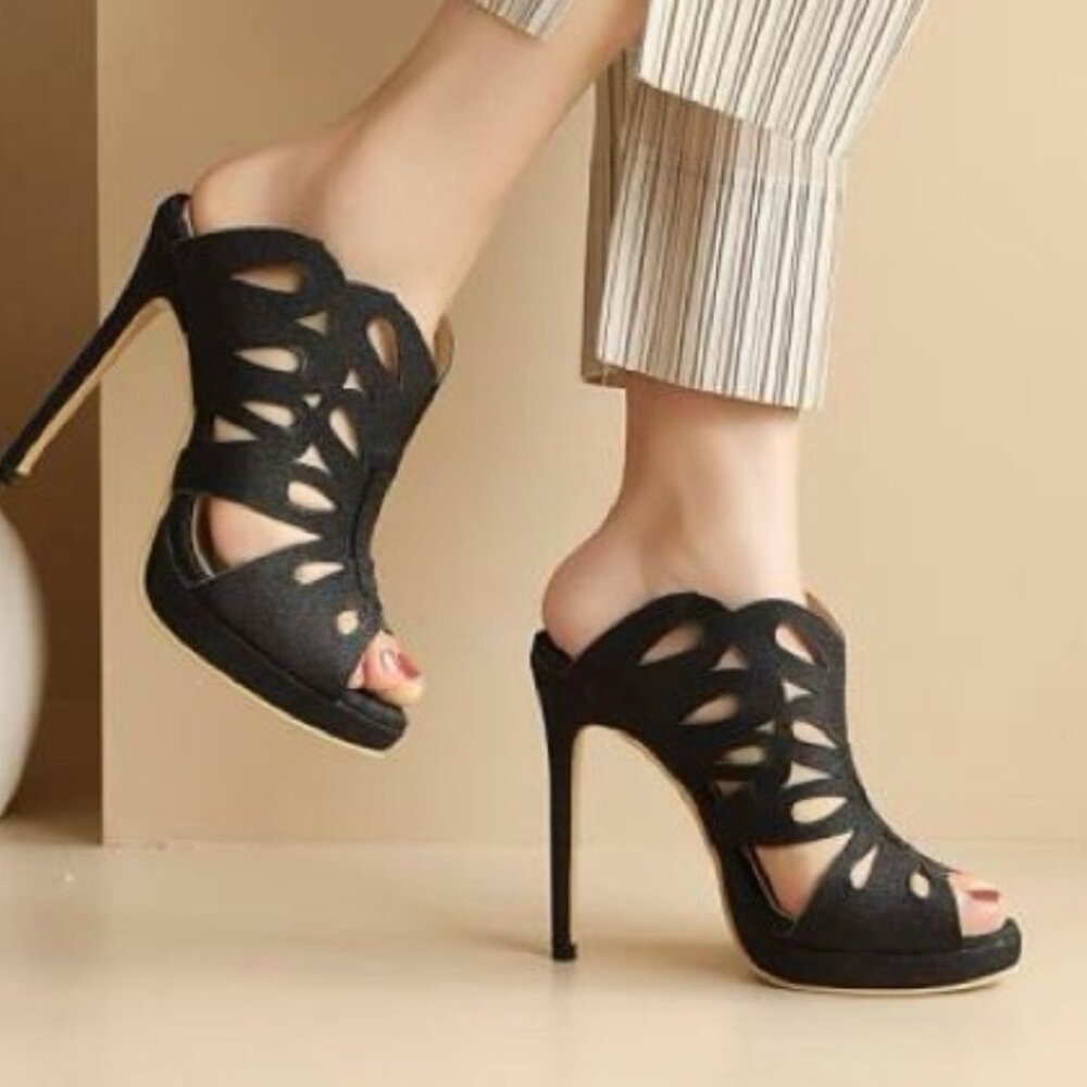 Caged Glitter Stiletto Heels